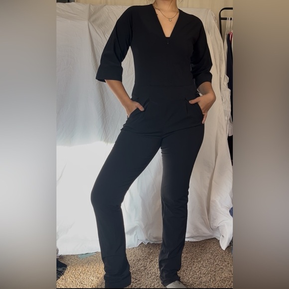 Zero + Maria Cornejo Pants - Zero + Maria Cornejo Black Quarter Sleeve Straight Pleated Jumpsuit Size 4